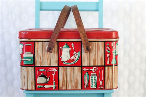 retro metal picnic box|Metal Vintage Picnic Box .